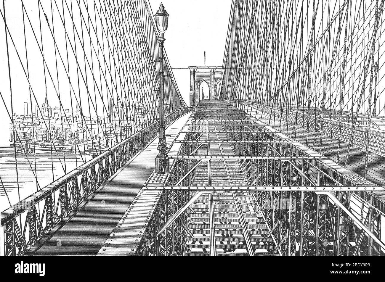 NYC, Brooklyn Bridge, 1883 Stockfoto