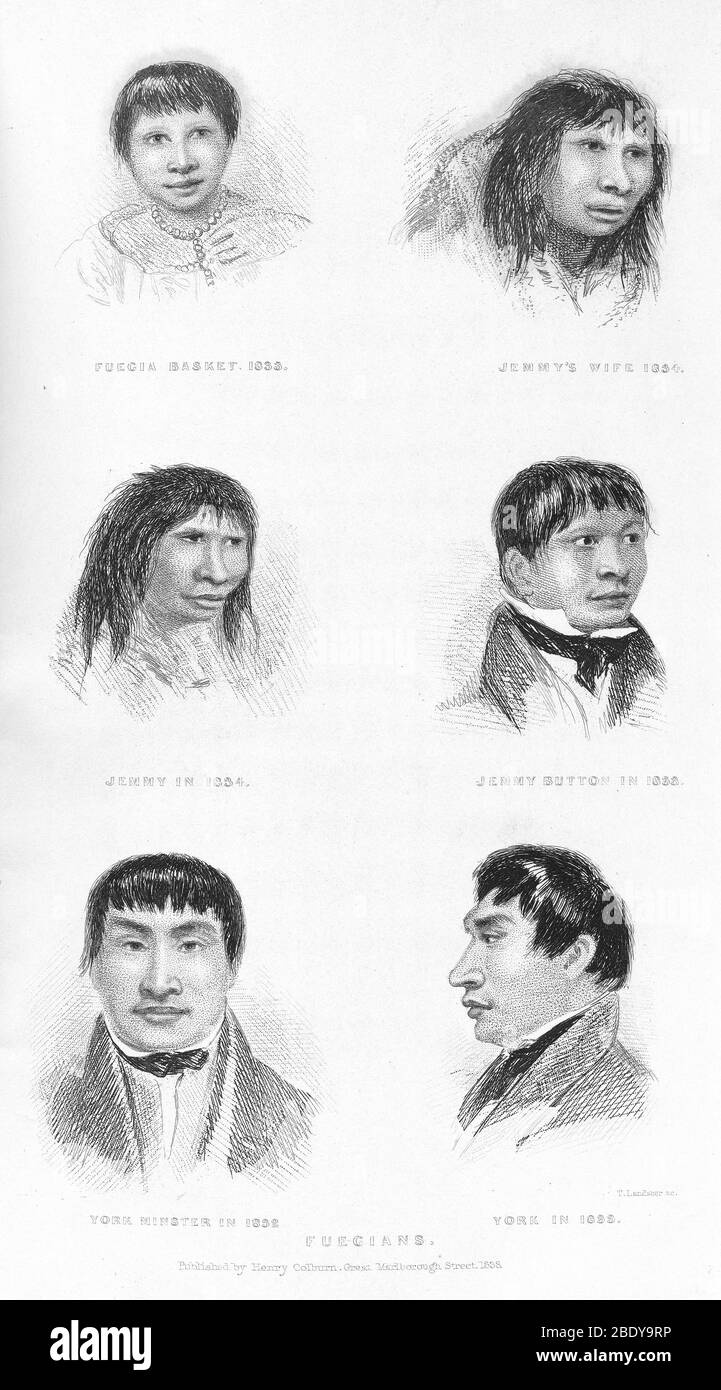 Fitzroys Beagle-Porträts von Fuegians, 1838 Stockfoto