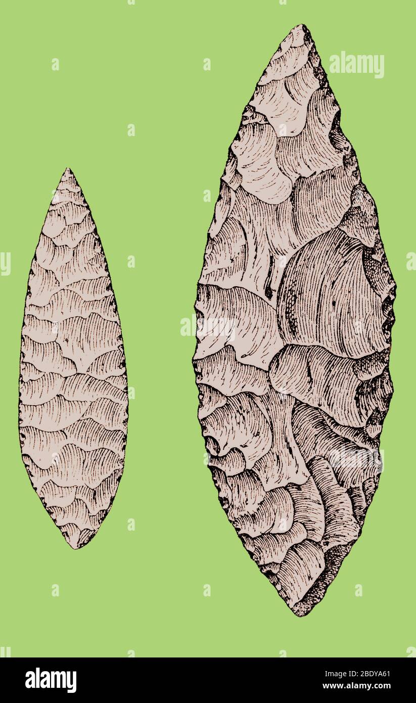 Blattförmige Flint-Geräte, Oberpaläolithikum Stockfoto
