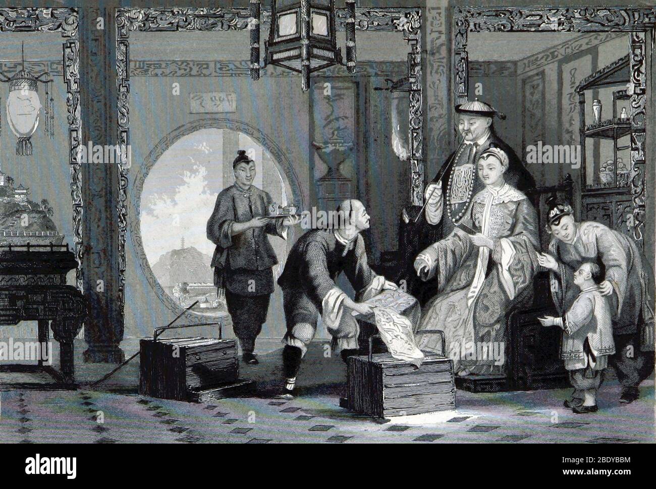 Mandarin Familie und Diener, 19. Jahrhundert Stockfoto