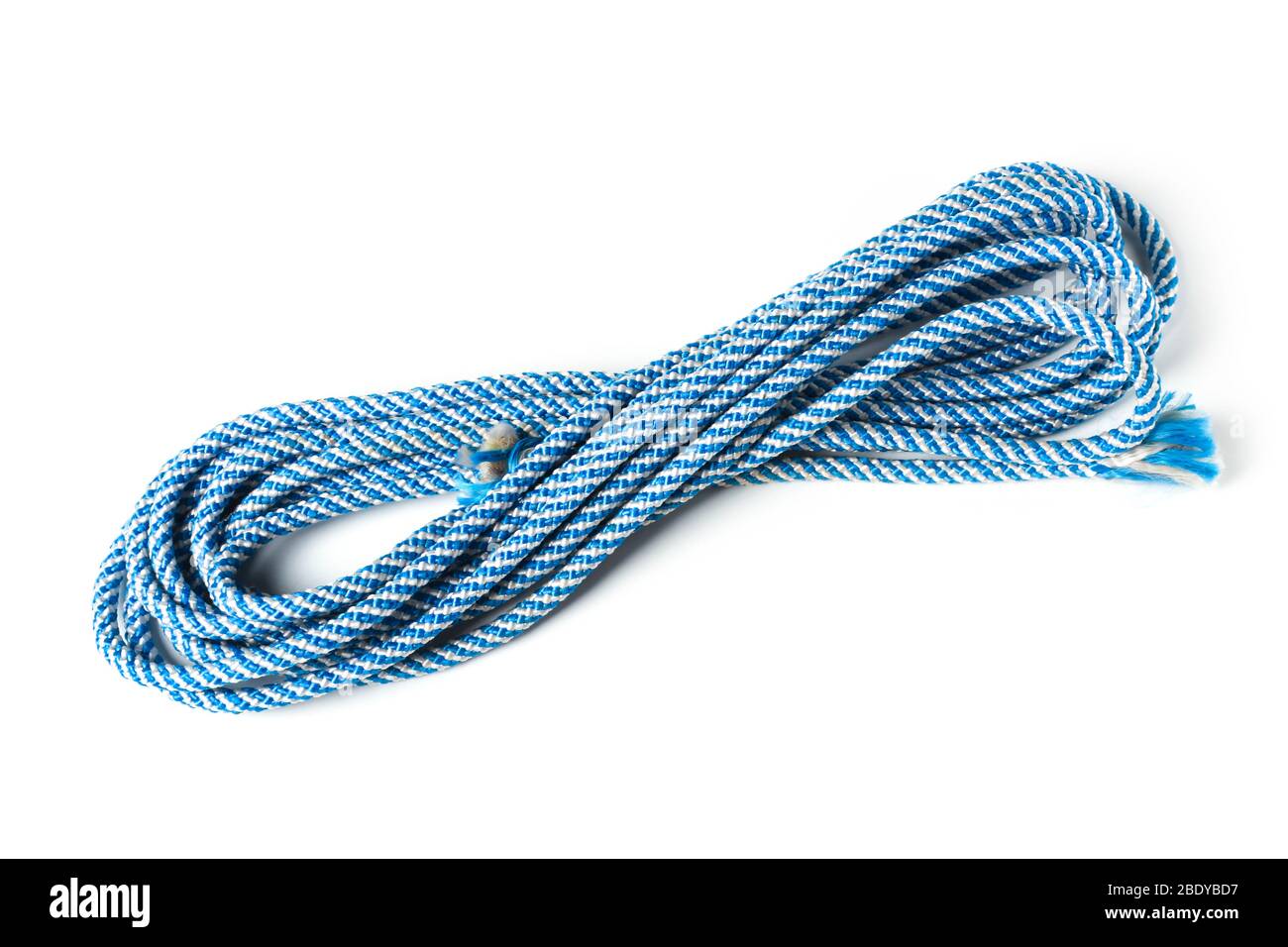 Eine Schnur aus blauem Nylon auf weiß isoliert Stockfoto