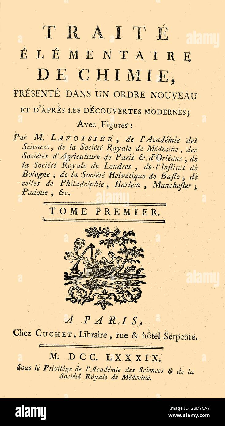 Antoine Lavoisier, Chemistry Treatise, 1789 Stockfoto
