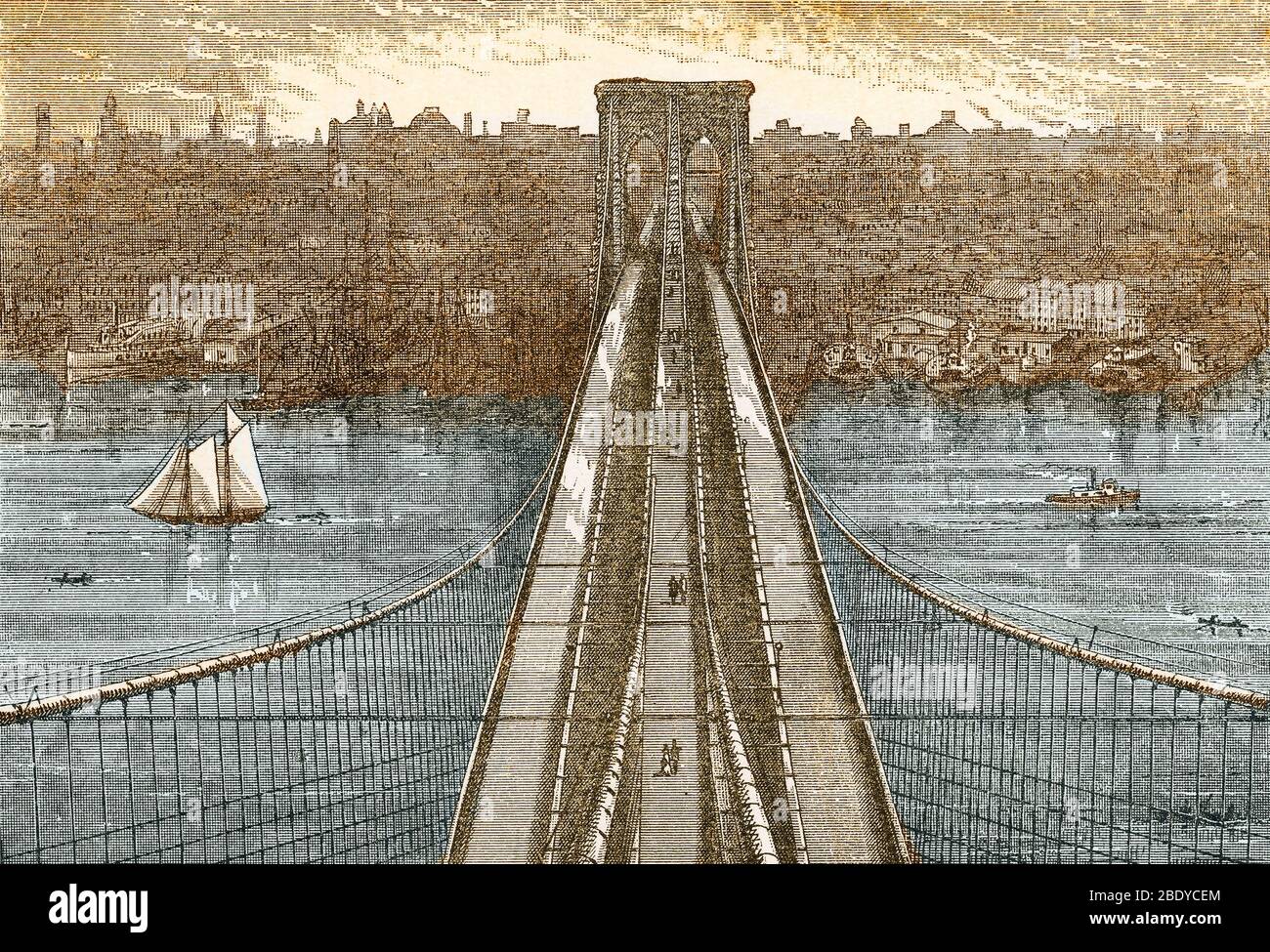 NYC, Brooklyn Bridge, 1883 Stockfoto