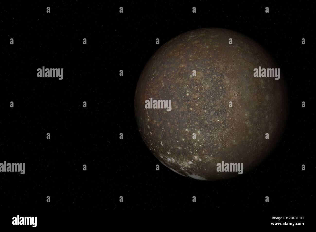 3d-Rendering von Callisto, einem Mond des Jupiter. Stockfoto