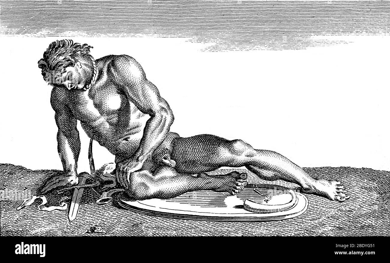 Brot und Zirkus, sterbender Gladiator Stockfoto