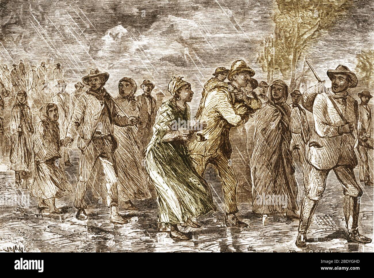 Sklaven, die zur unterirdischen Eisenbahn fliehen Stockfoto