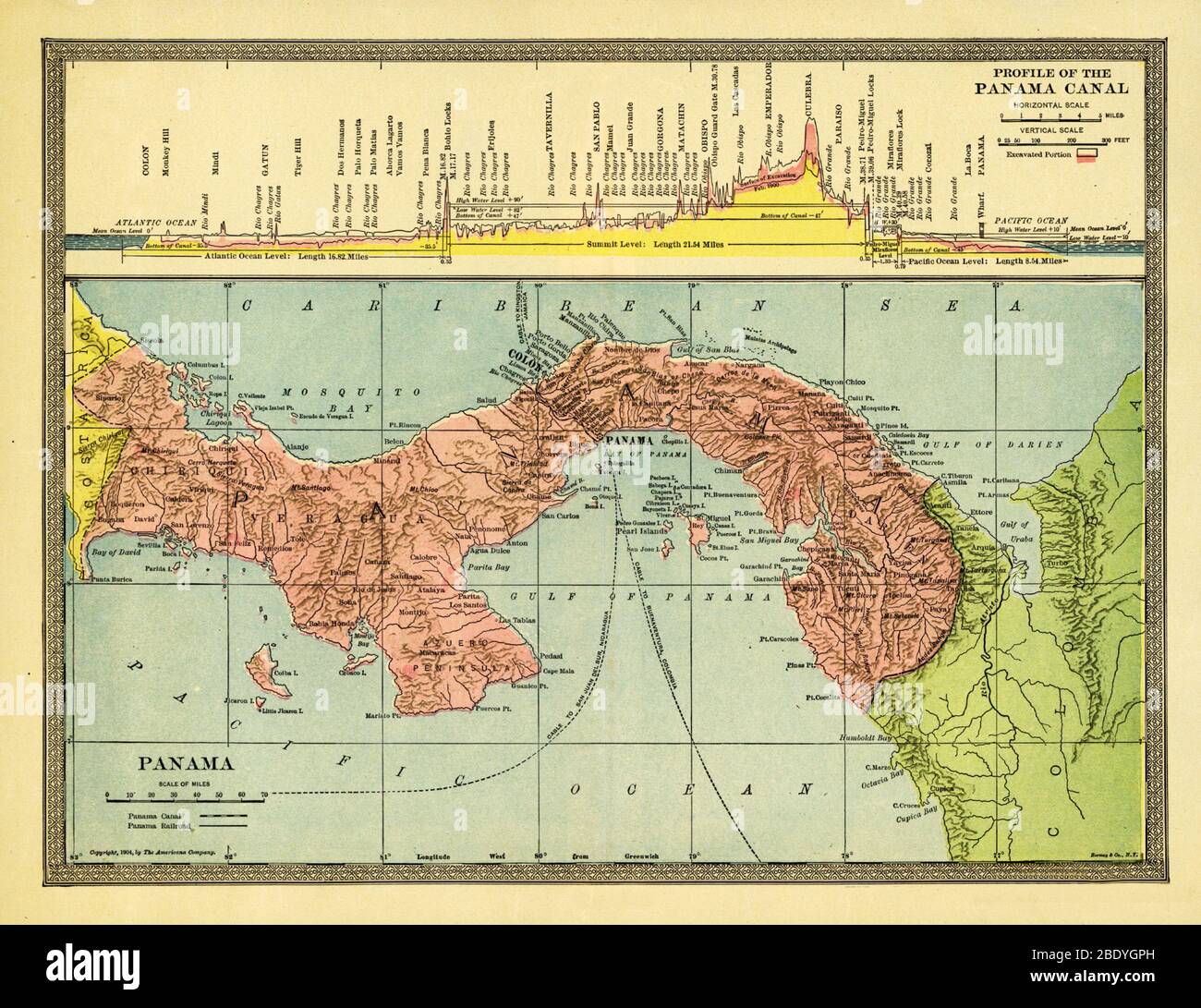 Karte von Panama zeigt Kanal, 1904 Stockfoto