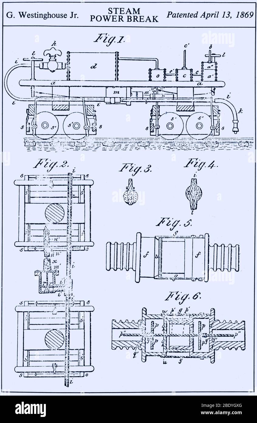 Westinghouse Steam Power Brake Patent, 1869 Stockfoto
