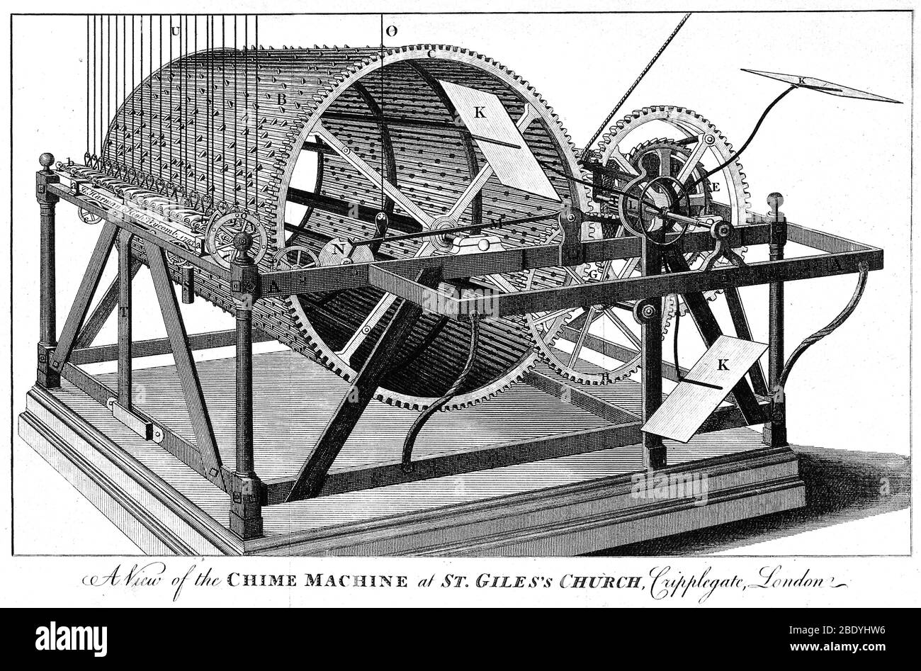 Zylindrische Chime Maschine, Historische Gravur Stockfoto