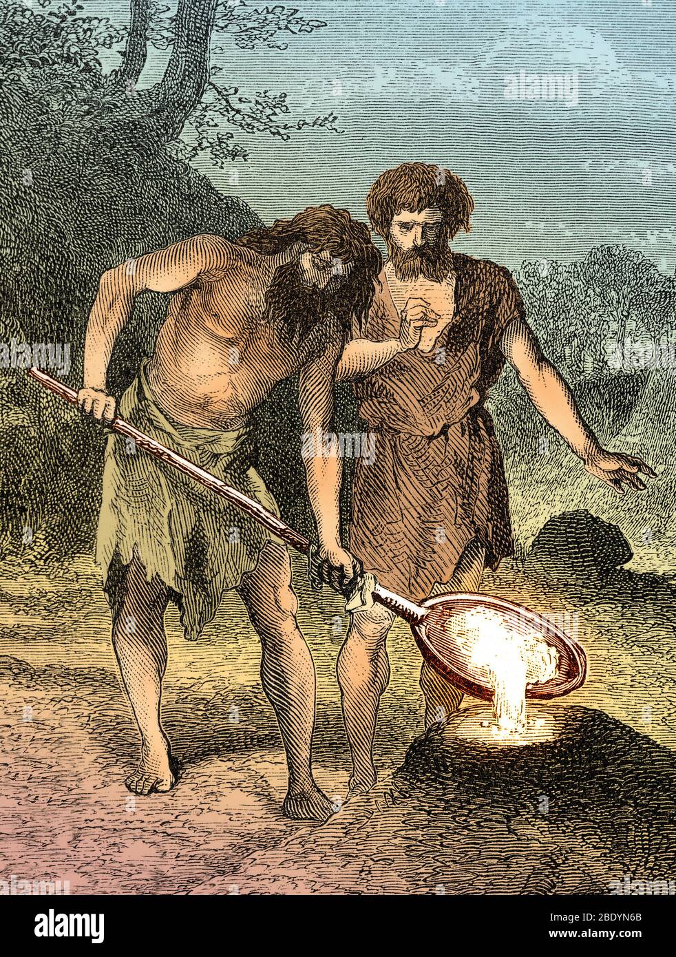 Urmenschen, Bronze Age Verhüttung Stockfoto