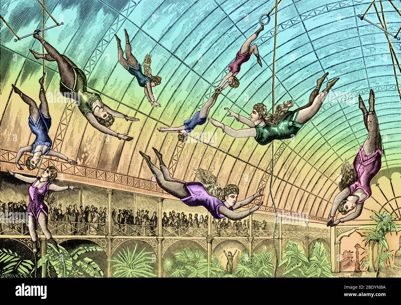 Trapez Zirkusnummer, 1890 s Stockfoto