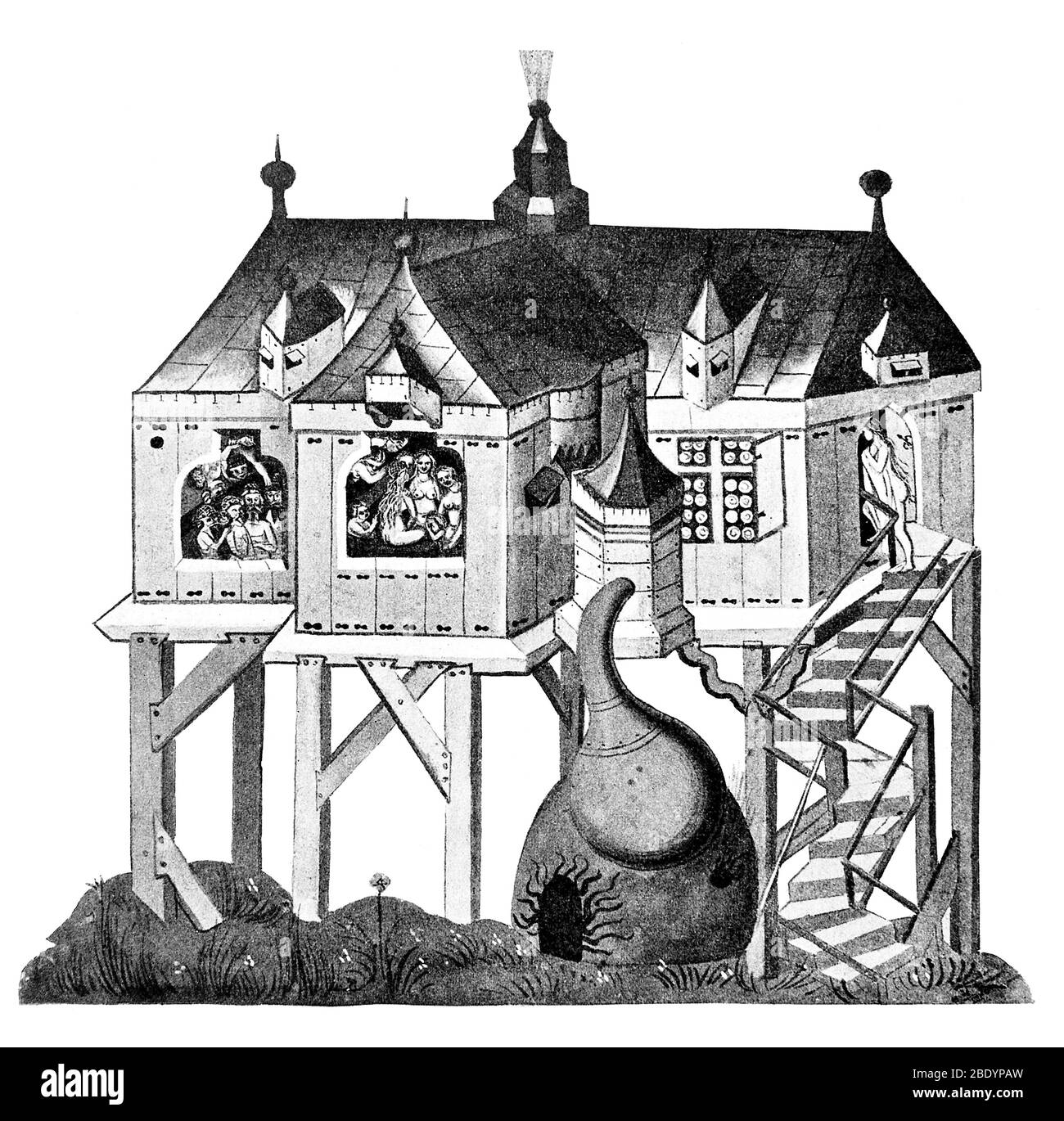 Balneologie, Deutsches Badehaus, 1405 Stockfoto