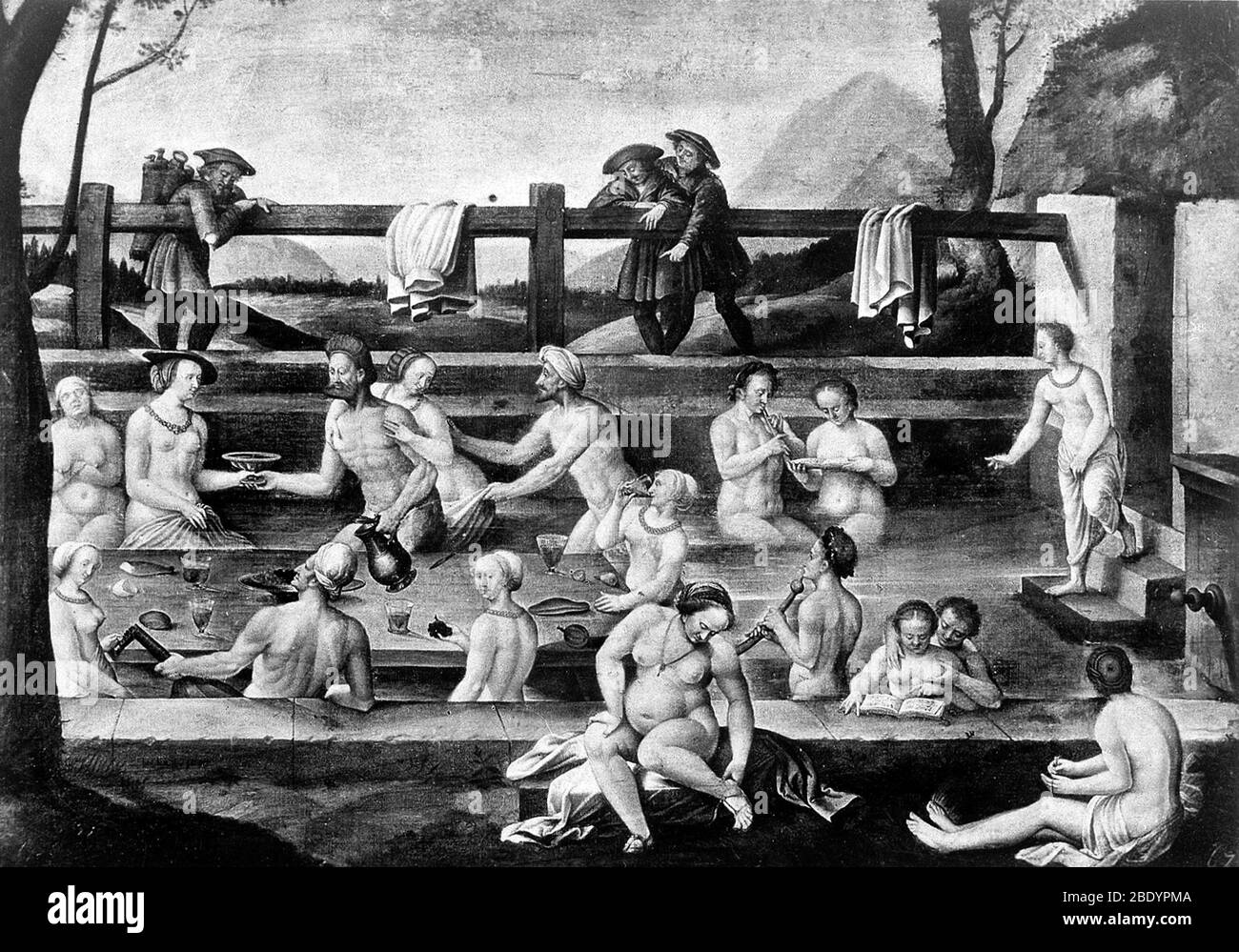 Balneologie, Leukerbad, Freilichtbad, 16. Jahrhundert Stockfoto