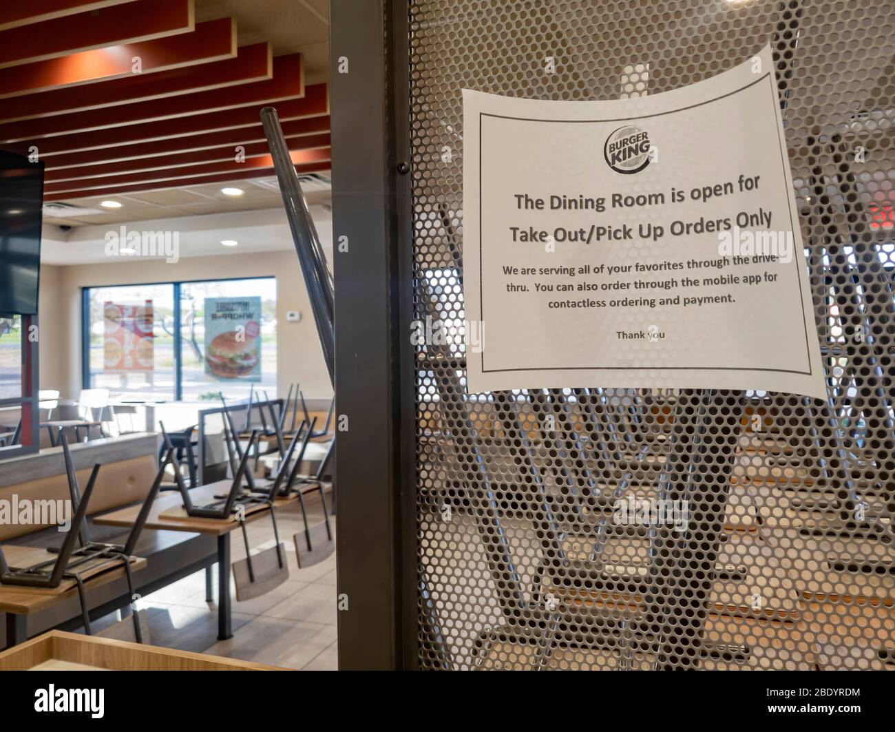 Las Vegas, APR 7 - Innenansicht eines im Burger King geschlossenen Speisesaals Stockfoto