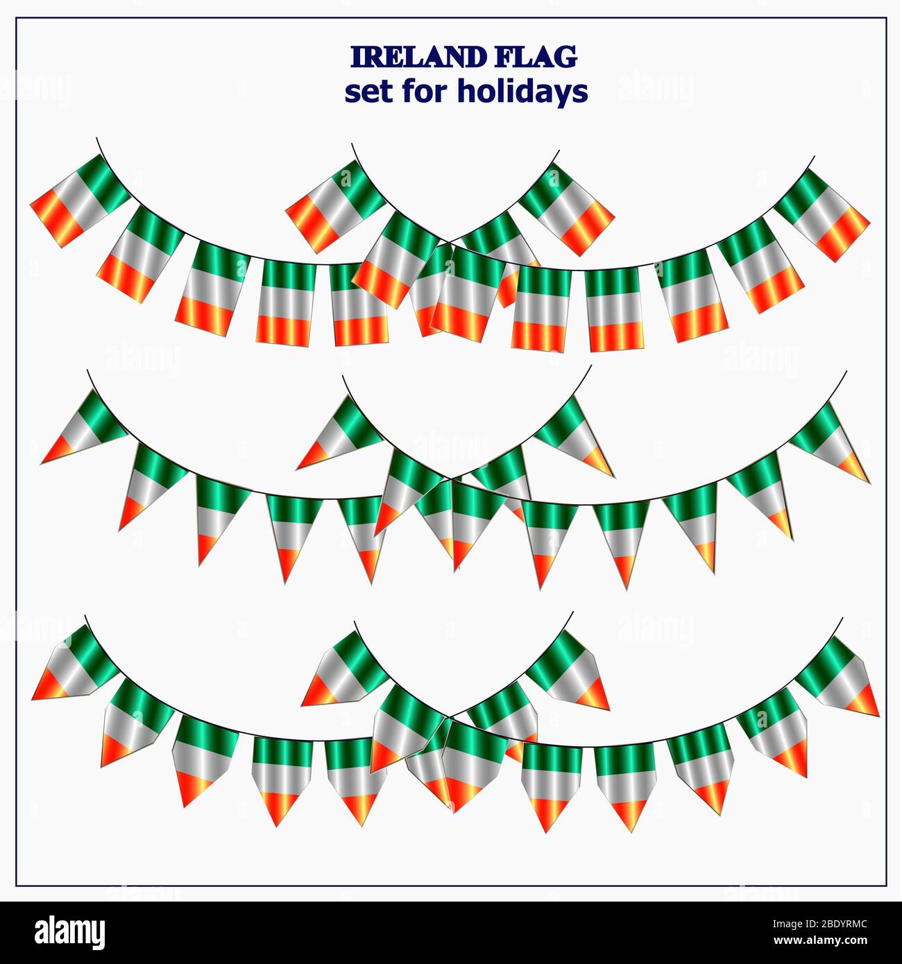 Helle Set mit Fahnen von Irland. Frohe Girlanden am St. Patricks Day. Helle Abbildung mit irischer Flagge. Stockfoto