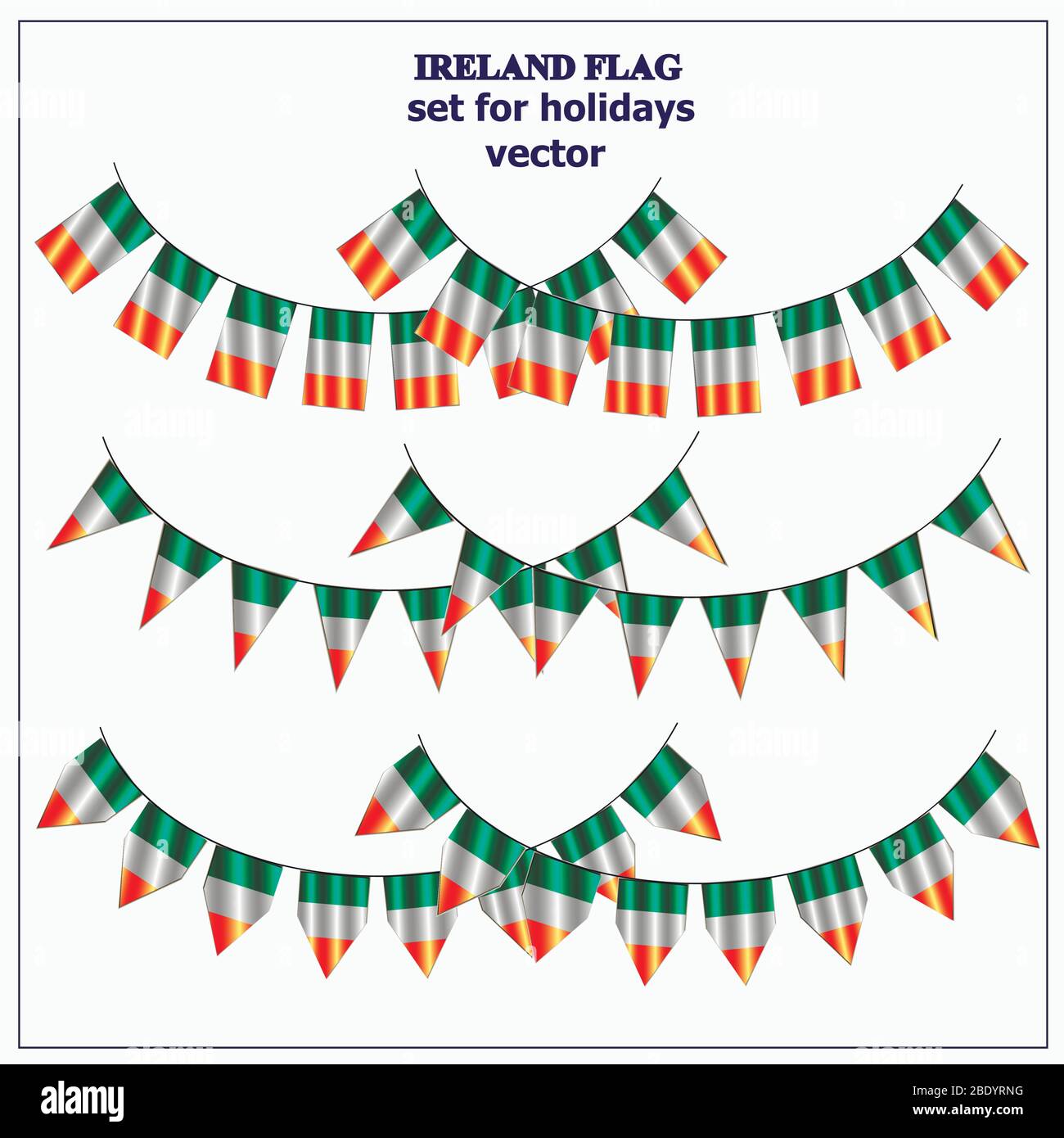 Helle Set mit Fahnen von Irland. Frohe Girlanden am St. Patricks Day. Helle Abbildung mit irischer Flagge. Stock Vektor