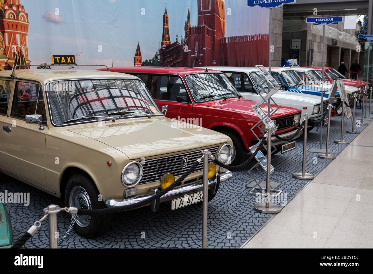Leipzig, Deutschland-19. Februar 2020: Ausstellung Haus-Garten-Freizeit. Schiguli Autos, hergestellt in Russland und der Sowjetunion von AVTOVAZ in den Jahren 1970 - 201 Stockfoto