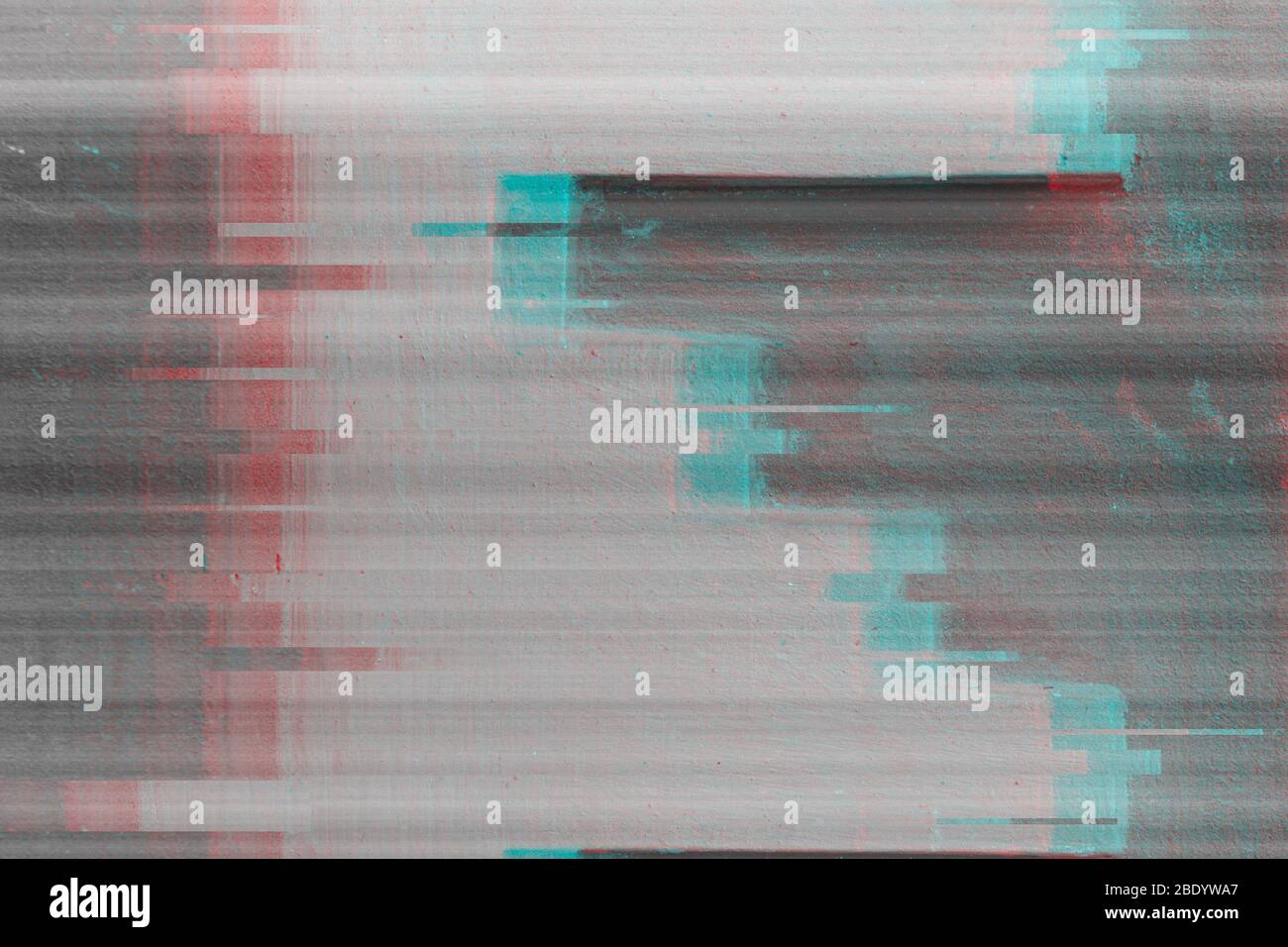 Abstrakter, verrauschender Hintergrund mit Glitch-Effekt. VHS-Signaleffekt beschädigt. Stockfoto