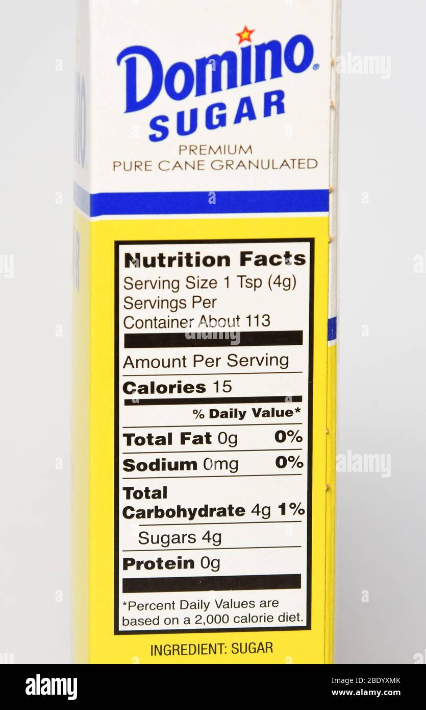 Etikett Für Zuckernahrung Stockfoto