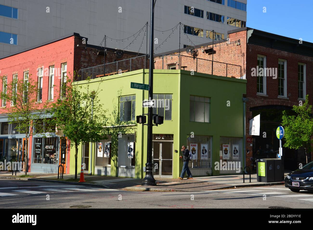 Eine Ecke im historischen Viertel von Downtown Raleigh North Carolina. Stockfoto