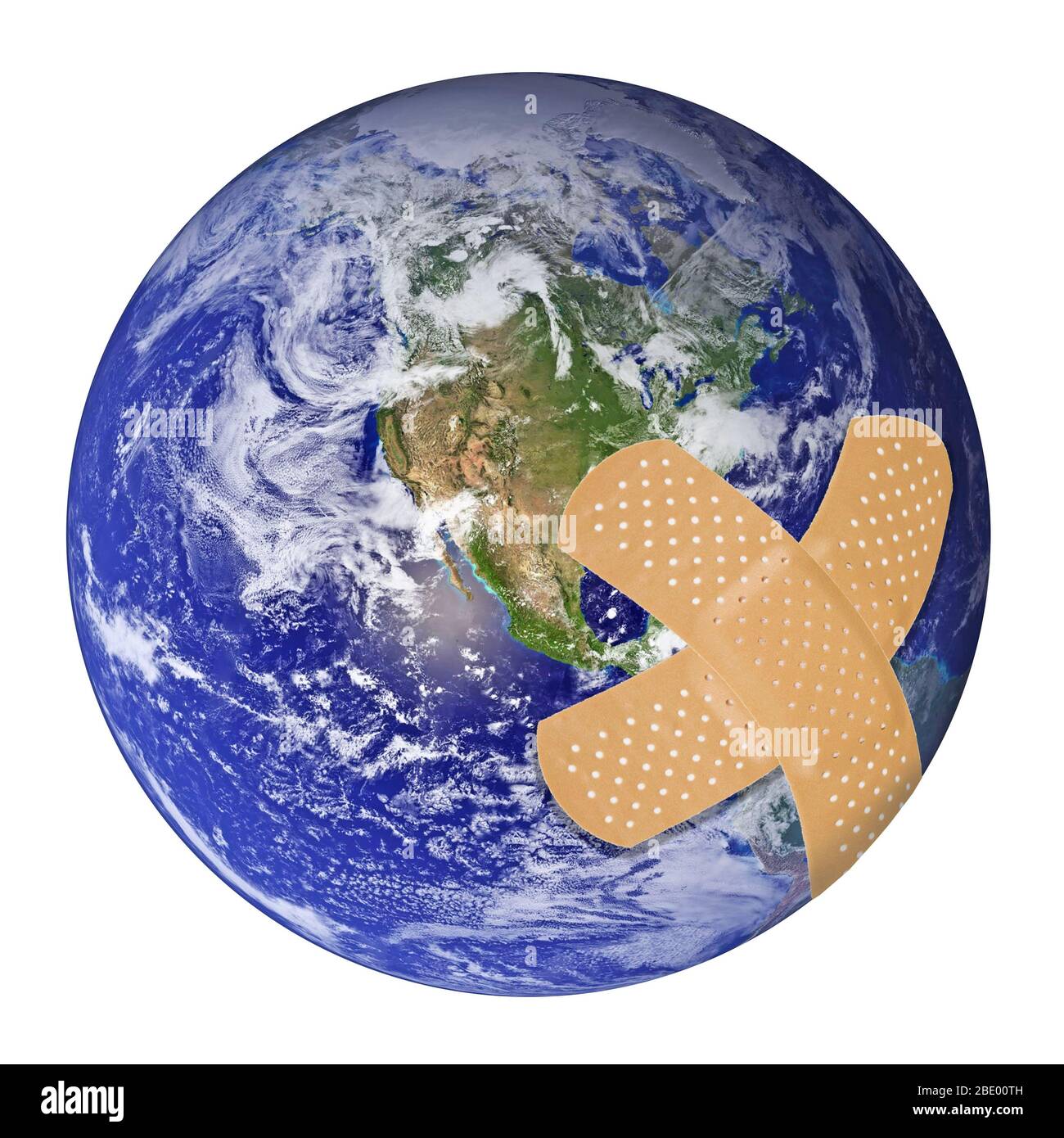 Globus der Welt mit Verbänden vor weißem Hintergrund. Stockfoto