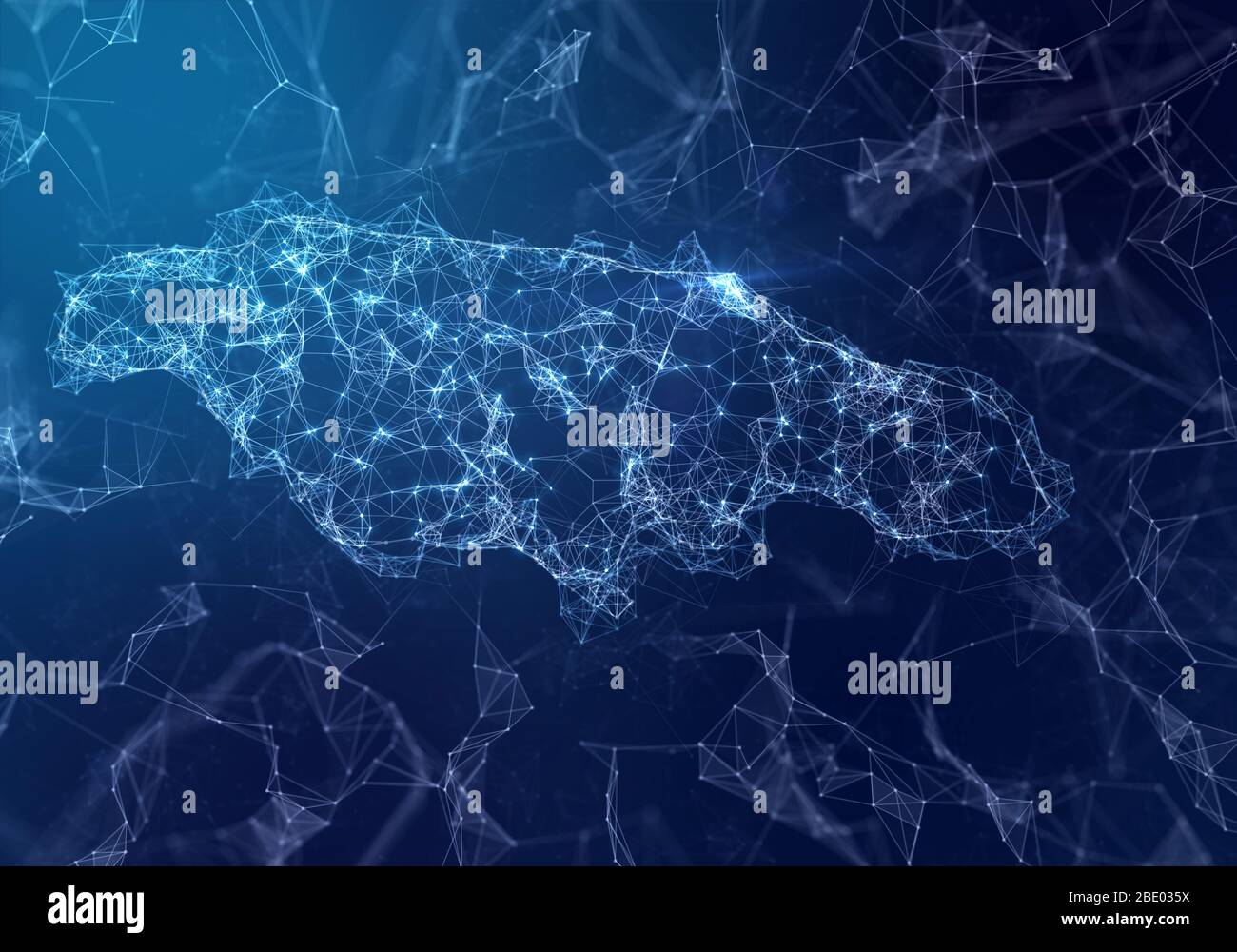 Die Karte von Jamaika zeigt ein verbundenes Netz von Punkten und Linien. (Serie) Stockfoto