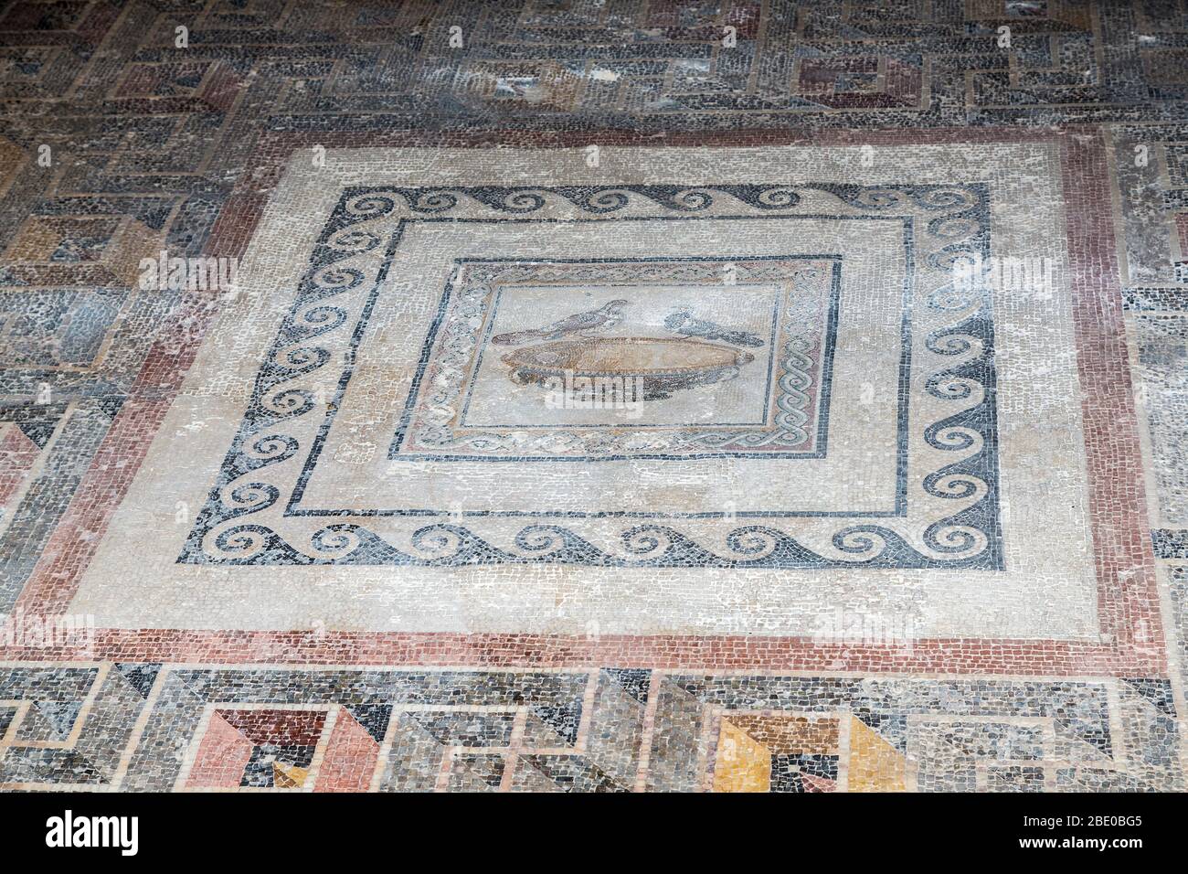 Mosaikboden in der römischen Villa, Domus Romana, Rabat, Malta Stockfoto