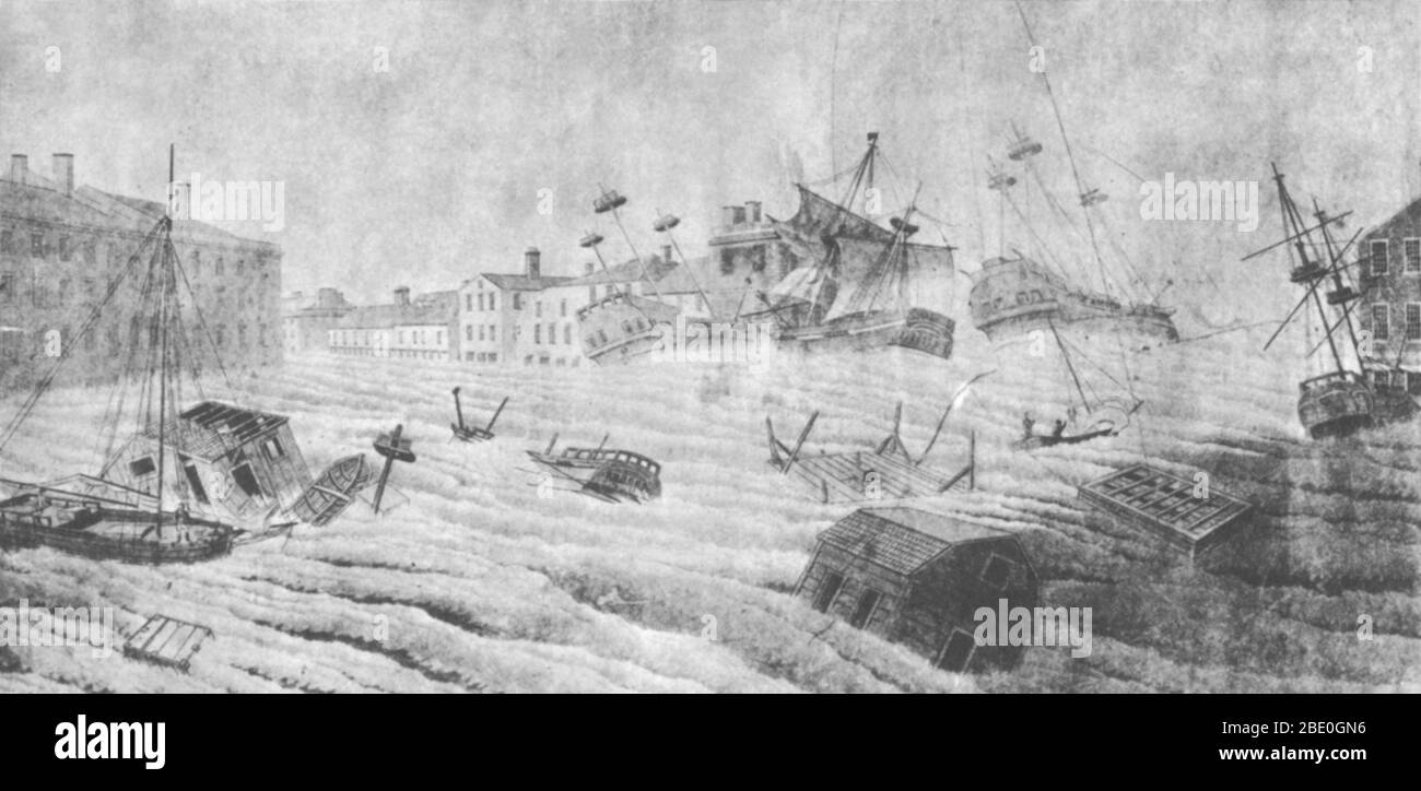 Die große Septembergale von 1815 (das Wort Hurrikan war damals noch nicht aktuell im amerikanischen Englisch) ist einer von fünf großen Hurrikans (Kategorie 3 auf der Saffir-Simpson Hurricane Skala), die seit 1635 Neuengland treffen. Zum Zeitpunkt des Sturms war die große Septembergale der erste Hurrikan, der Neuengland seit 180 Jahren traf. Der Sturm traf Long Island am 23. September 1815, wahrscheinlich an Land in der Nähe von Center Moriches (Ludlum) um 7:00 UHR NACH dem Schlag auf Long Island, der Hurrikan verursacht große Schäden in Connecticut, Massachusetts, New Hampshire und Rhode Island. Rhode Island Suffe Stockfoto