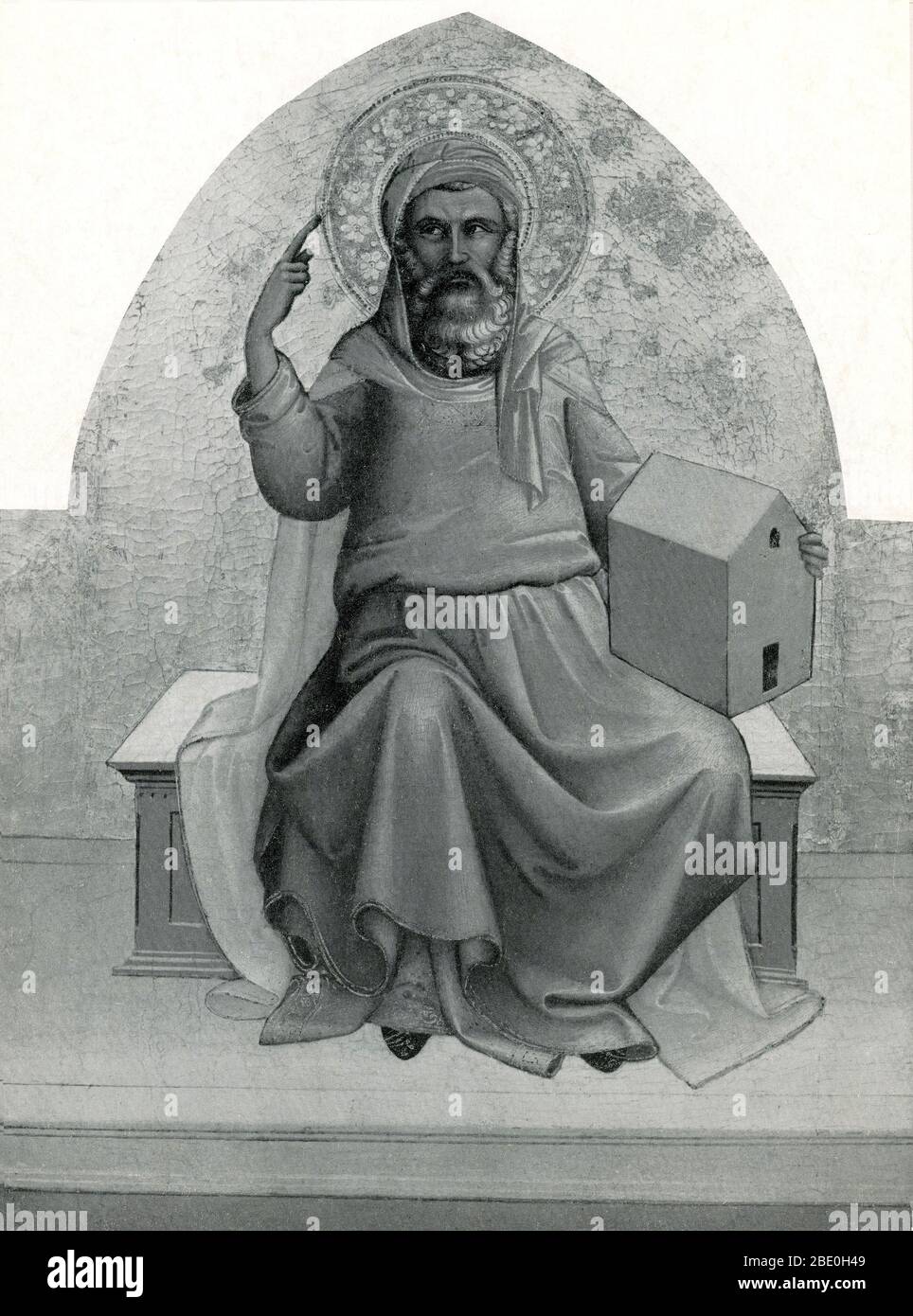 Noah von Lorenzo Monaco, 1406. Noah war der 10. Und letzte der vorsintflutlichen Patriarchen. Die Geschichte von Noah und der Arche wird in Genesis und in Sure 71 des Quran erzählt. In seinem 600. Jahr sandte Gott, traurig über die Bosheit der Menschheit, eine große Sintflut, um alles Leben zu zerstören, aber Gott befahl Noah, eine Arche zu bauen und einen Überrest des Lebens zu retten. Nach der Sintflut opferte Noah Gott ein Opfer, der verspricht, nie wieder alles Leben auf der Erde durch die Sintflut zu zerstören. Danach wurde Noah ein Weingärtner und pflanzte einen Weinberg; und er trank von dem Wein und wurde trunken und wurde in seinem Zelt aufgedeckt. Noah’ Stockfoto