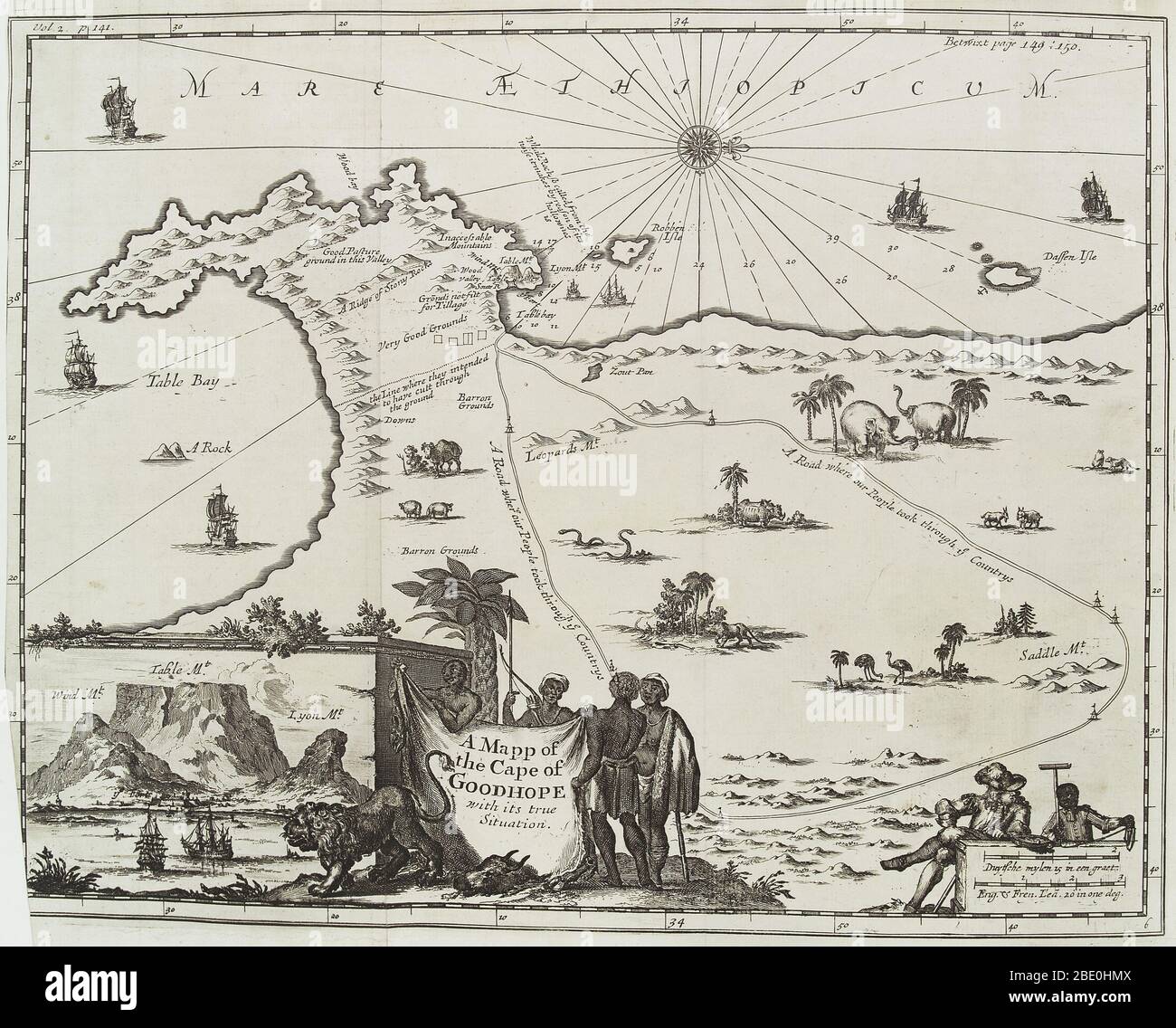 Karte von Kap der Guten Hoffnung, Südafrika, veröffentlicht 1744 - 1746. Stockfoto