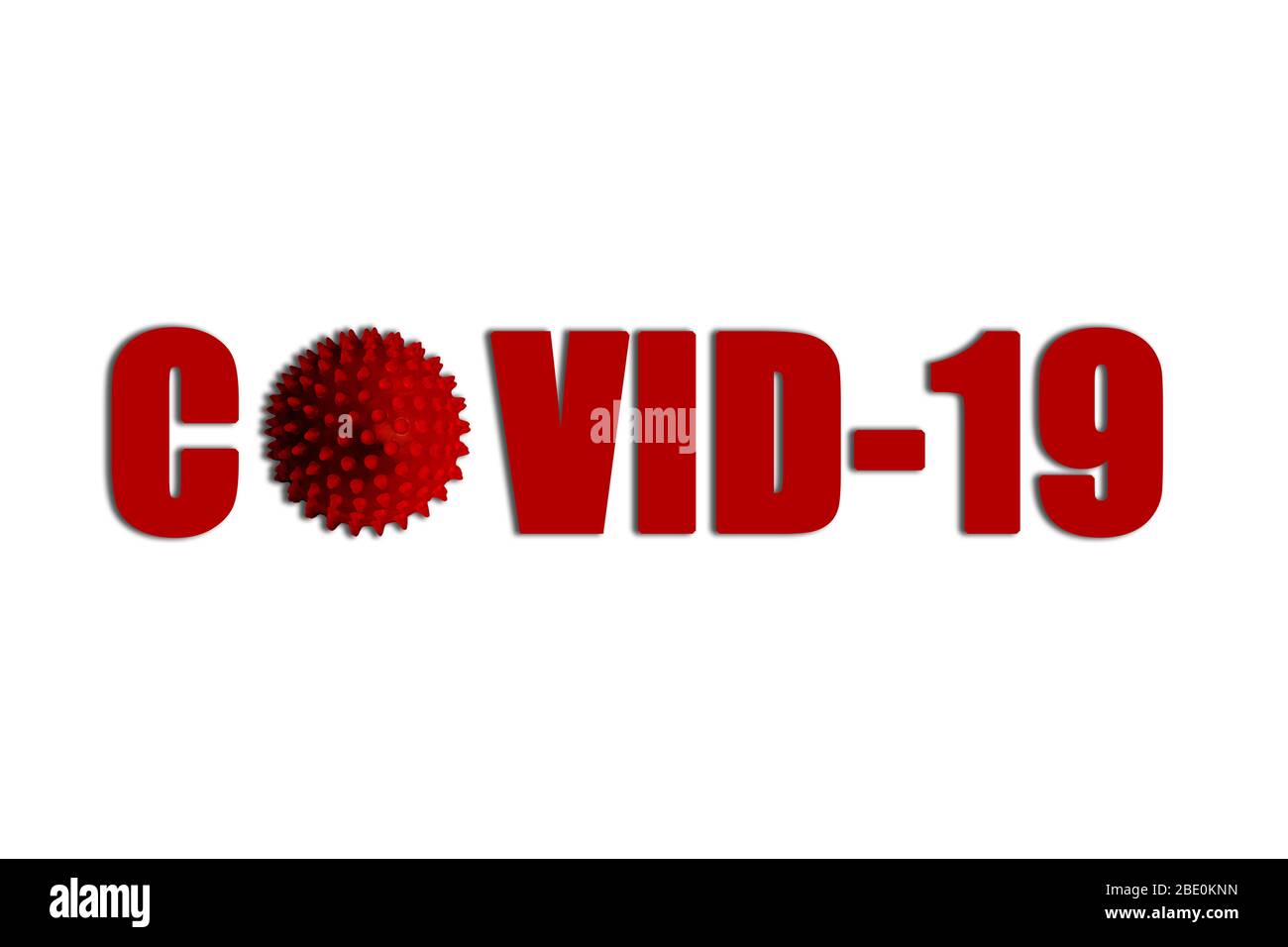 COVID-19 Coronavirus Pandemie Text isoliert auf weißem Hintergrund. Konzept der Virusverbreitung.. Stockfoto