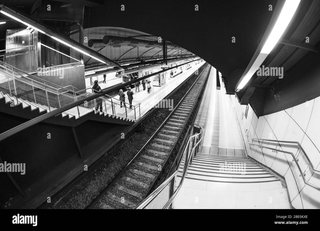 Fisheye Blick auf die Glories U-Bahn-Station, Barcelona, Spanien. Stockfoto