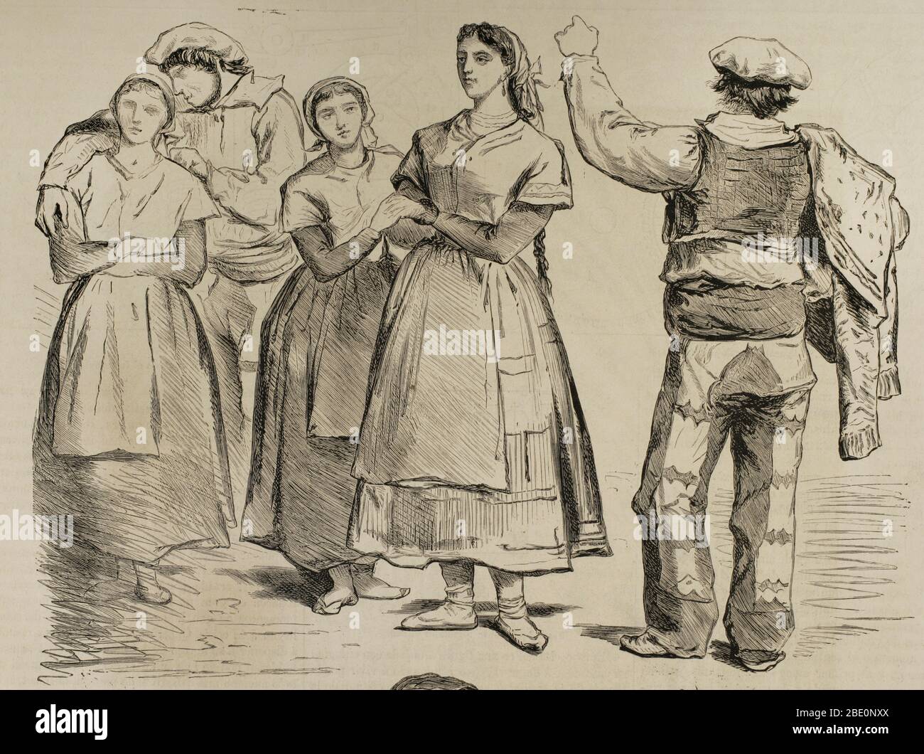 Frauen und Männer mit traditionellen Kleidern. Stockfoto