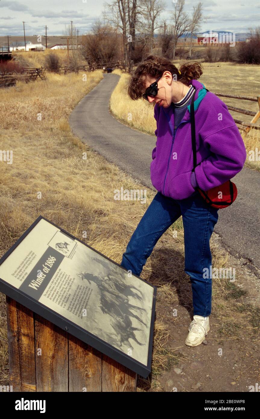 Hinweisschilder, Grant-Kohrs National Historic Site, Montana Stockfoto
