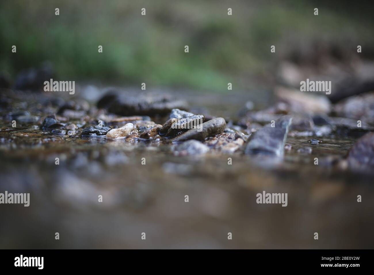 Ein Fluss mit klarem Wasser und verschiedenen Steinen darin Stockfoto