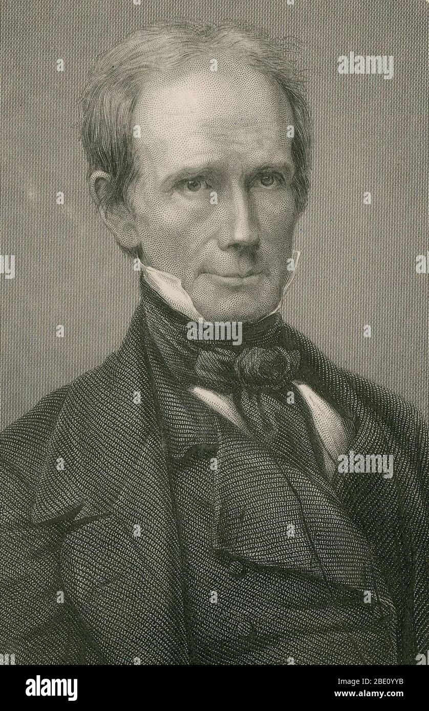 Henry Clay, Sr. (12. April 1777 - 29. Juni 1852) war ein amerikanischer Pflanzer, Staatsmann und Redner, der Kentucky sowohl im Senat als auch im Repräsentantenhaus vertrat und von 1825 bis 29 als Staatssekretär diente. Er bevorzugte Krieg mit Großbritannien und spielte eine bedeutende Rolle bei der Führung der Nation in den Krieg im Jahr 1812. Er war der führende Befürworter des amerikanischen Systems, der für eine Erhöhung der Zölle zur Förderung der Industrie, die Verwendung von Bundesmitteln für den Bau und die Aufrechterhaltung der Infrastruktur und eine starke Nationalbank kämpfte. Er war gegen den mexikanisch-amerikanischen Krieg und die Politik der Demokraten, die das Schicksal am stärksten bestimmt Stockfoto