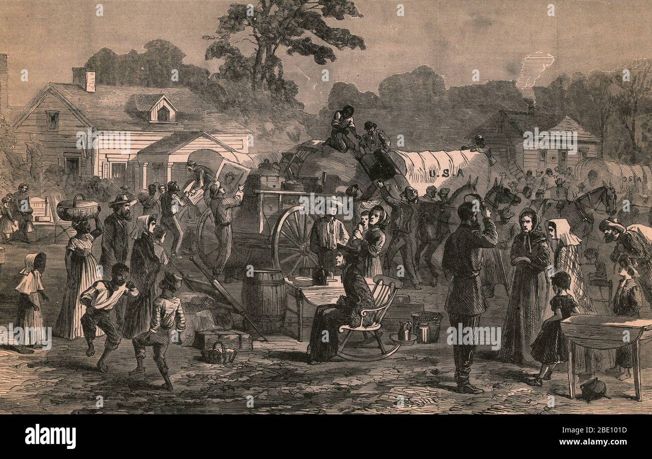 Während des amerikanischen Bürgerkrieges wurde Atlanta Ziel der Union und wurde von den Konföderierten nach mehreren Schlachten aufgegeben. Nach der Evakuierung von Zivilisten befahl der Gewerkschaftsgeneral Sherman, die Stadt zu Boden zu verbrennen, um Kirchen und Krankenhäuser zu schonen. Dies war Teil einer Taktik, die Ressourcen der Konföderierten zu zerstören. Stockfoto