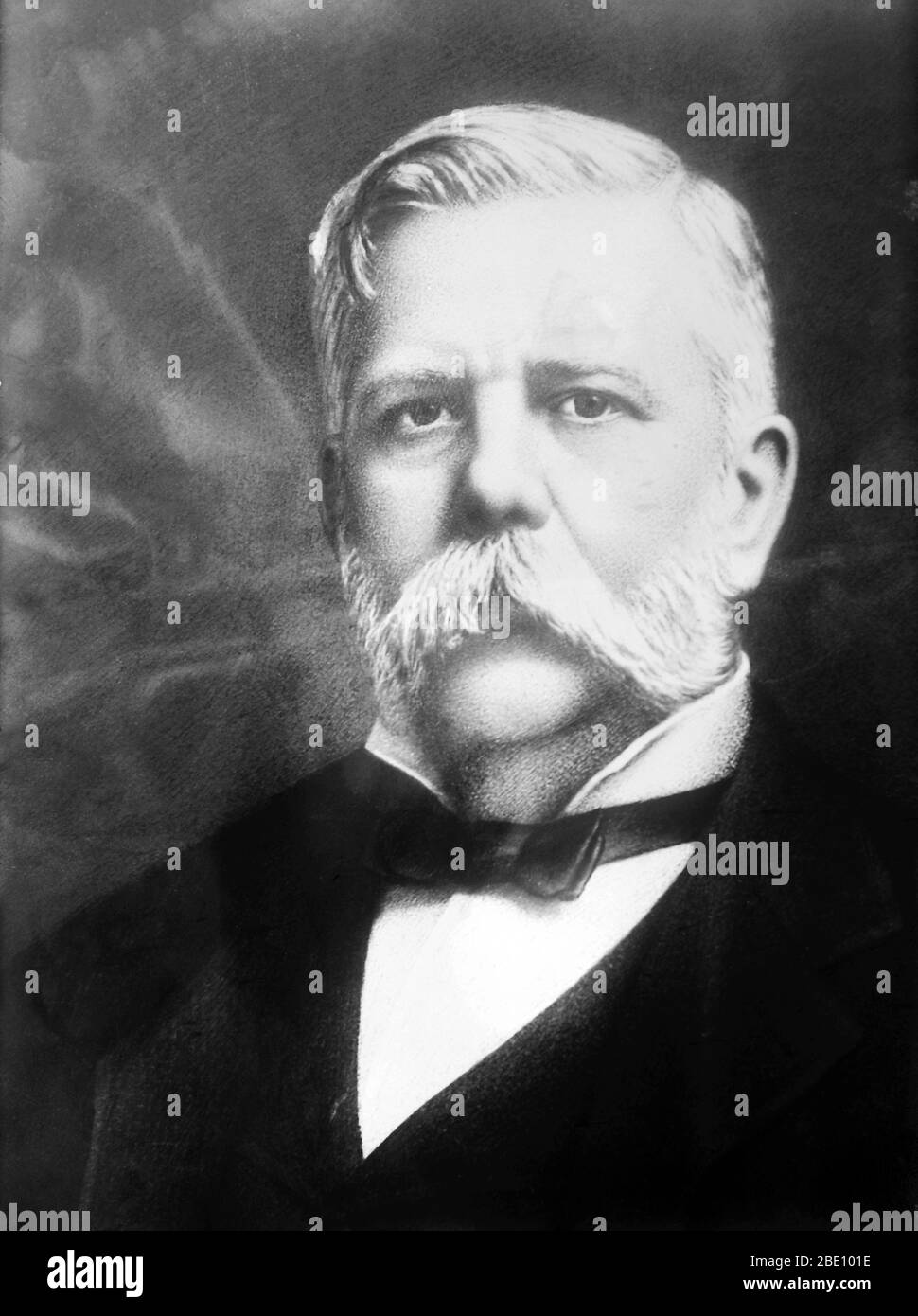 George Westinghouse, Jr. (6. Oktober 1846 - 12. März 1914) war ein amerikanischer Unternehmer und Ingenieur, der die Eisenbahn-Luftbremse erfand und ein Pionier der Elektroindustrie war. Westinghouse war einer der Hauptrivalen von Edison in der frühen Implementierung des amerikanischen Stromsystems. Westinghouse System letztlich überwog Edison Beharren auf Gleichstrom. 1893 erhielt die Westinghouse-Firma den Auftrag, ein AC-Netz zur Stromversorgung der Weltausstellung in Chicago einzurichten, was dem Unternehmen und der Technologie eine breite positive Werbung verlieh. Er erhält auch Stockfoto