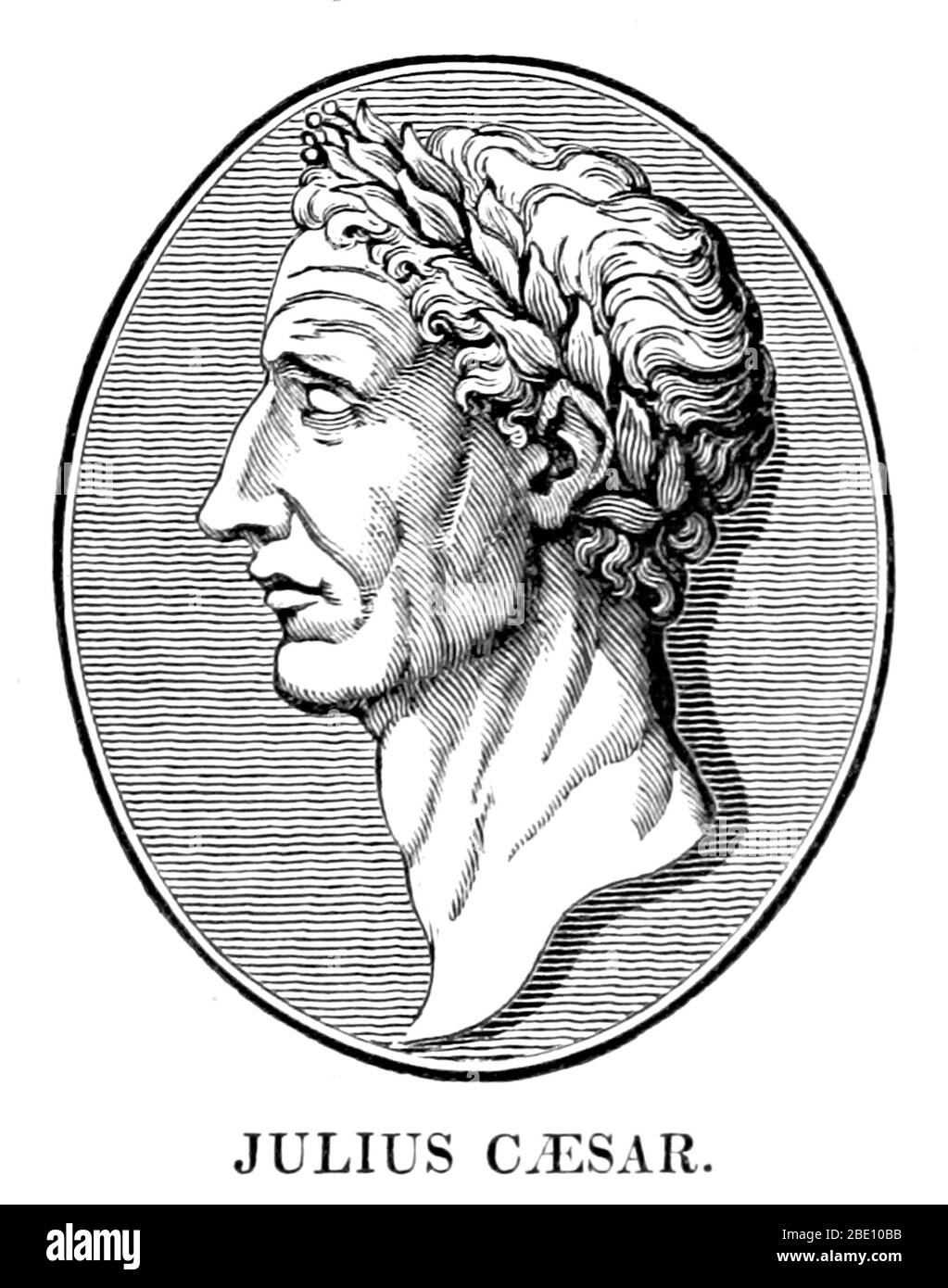 Gaius Julius Caesar (100-44 v. Chr.) war ein römischer General und Staatsmann. Er spielte eine entscheidende Rolle bei der allmählichen Umwandlung der römischen Republik in das römische Reich. In militärischen Kampagnen zur Sicherung der römischen Herrschaft über die Provinz Gallien (heute Frankreich) gewann er viel Prestige. Der römische Senat, aus Angst vor seiner Macht, befahl ihm, seine Armee zu lösen, aber Caesar weigerte sich, überquerte den Rubicon Fluss, kehrte nach Rom mit seiner Armee, und machte sich Diktator. Auf einer anschließenden Kampagne in Asien berichtete er dem Senat: "Ich kam, ich sah, ich eroberte." Caesar wurde von seinem Freund Brutus und o ermordet Stockfoto