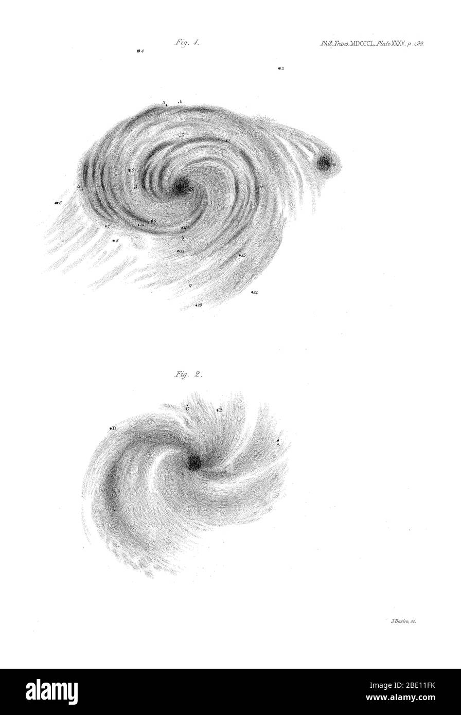 Whirlpool und Spiralgalaxien, William Parsons, 1850 Stockfoto
