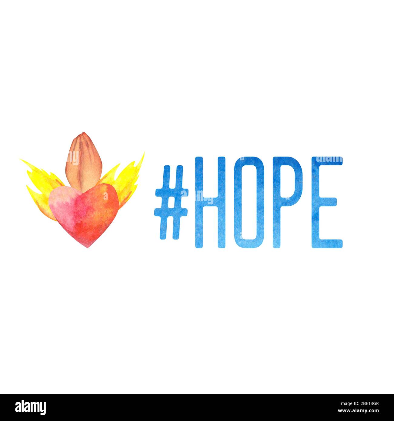 Konzeptuelle Aquarell-Ikone der Hoffnung und ihr Hashtag Stockfoto