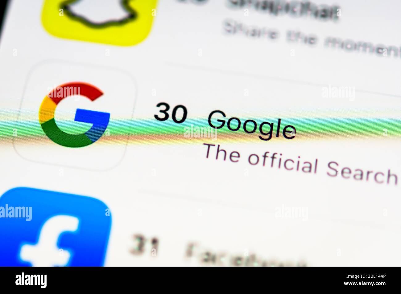 Google Search App im Apple App Store, App-Symbol, Detail, Formateingabe Stockfoto