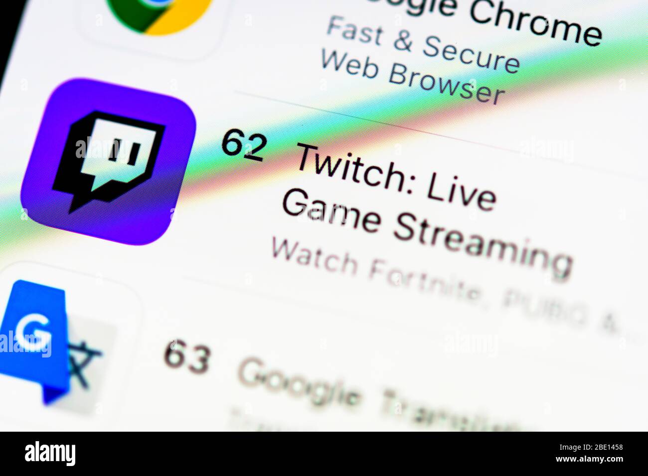 Twitch App, Live-Streaming für Gamer, App-Symbol, Detail, Vollformat Stockfoto