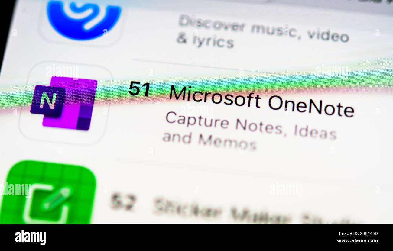 Microsoft OneNote, App-Icon, Detail, Formateingabe Stockfoto