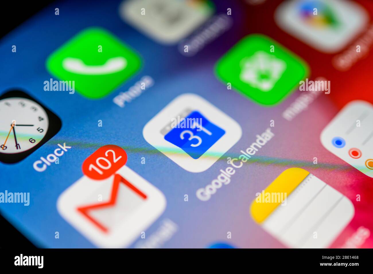 Google Kalender, E-Mail, Symbol, Logo, Display, iPhone, verschiedene App-Symbole, App, Mobiltelefon, Smartphone, iOS, Detail, Vollformat Stockfoto