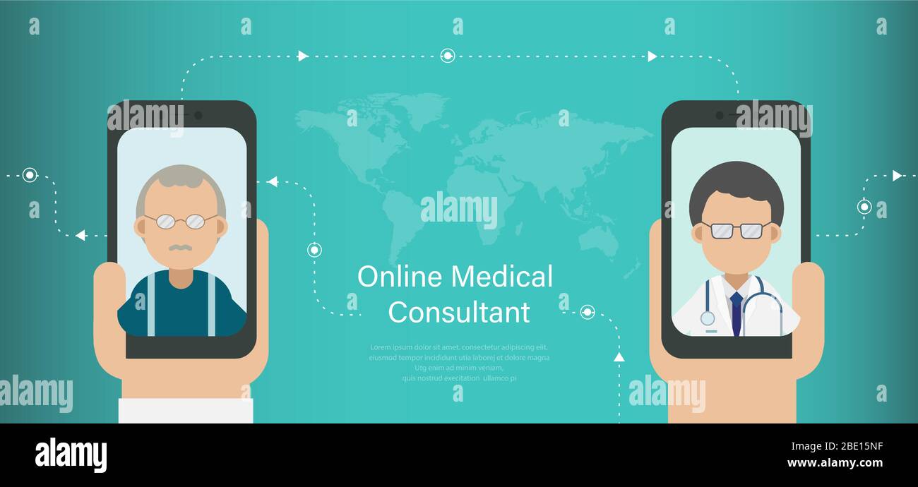 Online-medizinische Beratung Konzept mit Arzt sprechen mit Patienten Online-Vektor-Illustration Stock Vektor