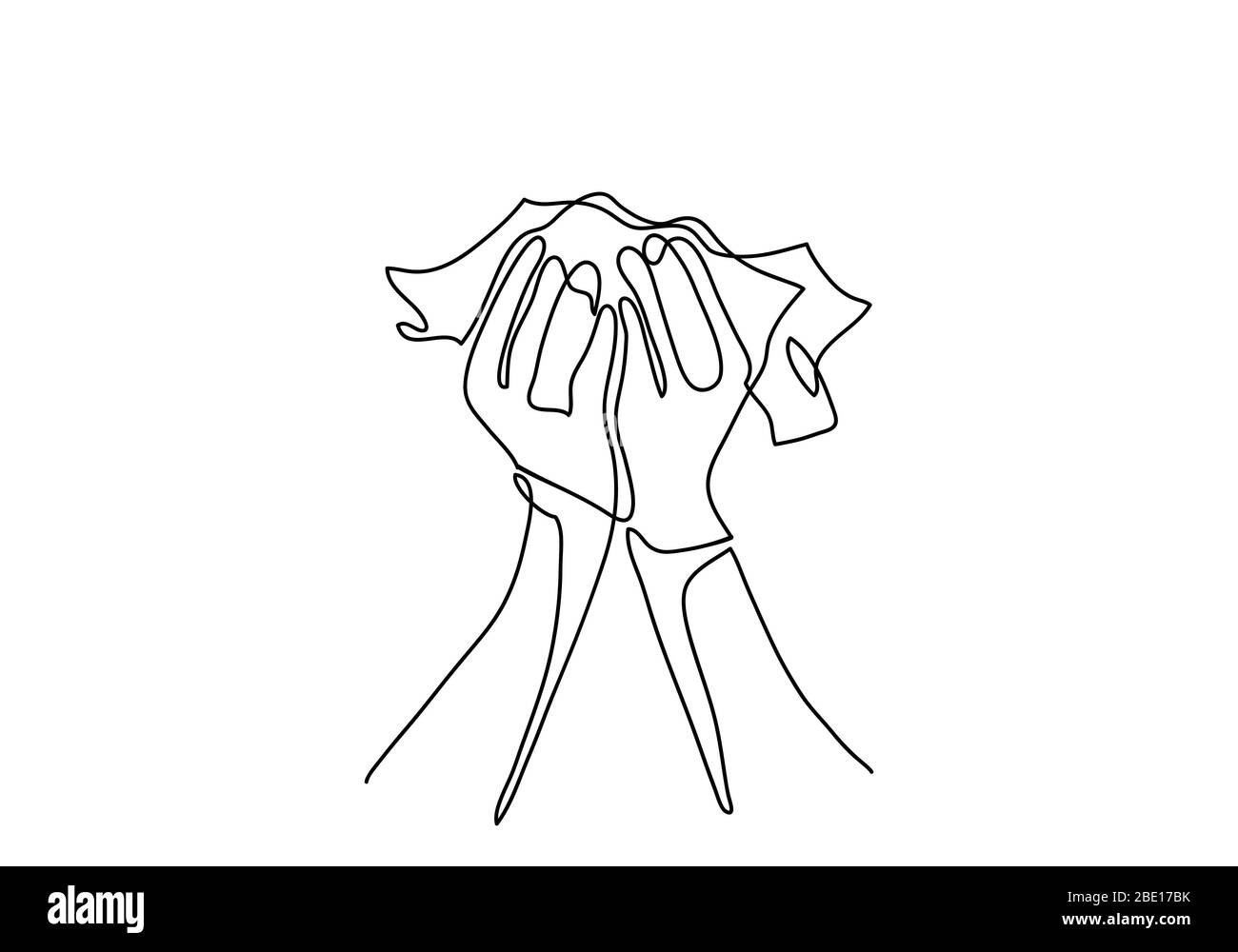 Eine durchgehende Linie Zeichnung Husten Frau. Konzept des Corona-Virus. Stockfoto