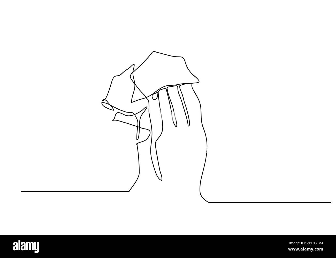 Eine durchgehende Linie Zeichnung Husten Frau. Konzept des Corona-Virus. Stockfoto