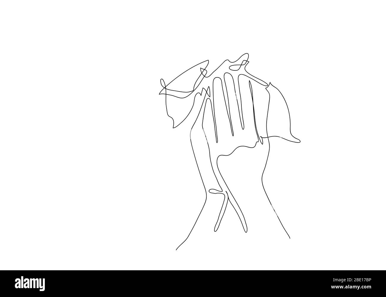 Eine durchgehende Linie Zeichnung Husten Frau. Konzept des Corona-Virus. Stockfoto