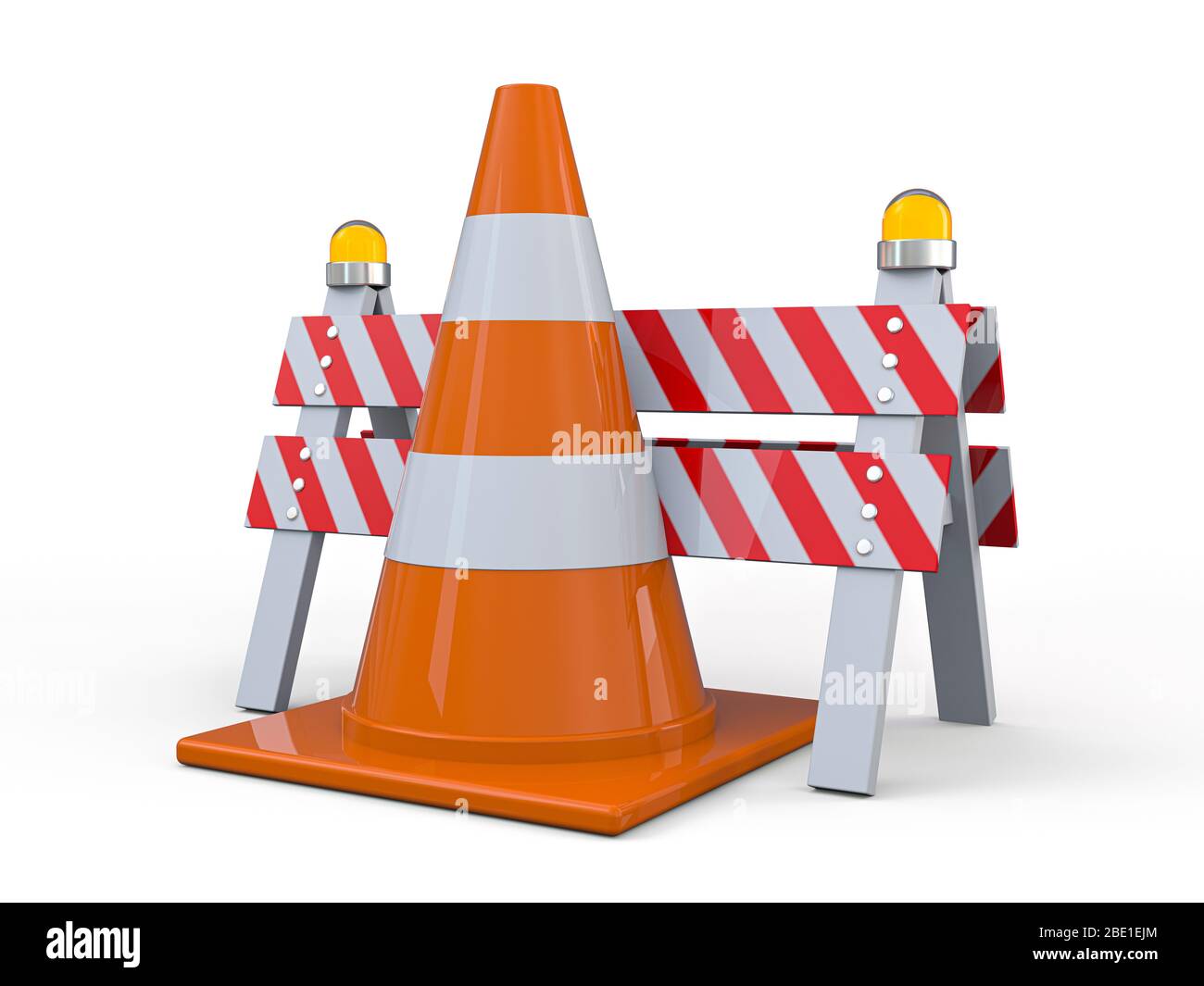 Anzeichen für Straßenarbeiten. Gefahrenwarnung. 3D-Rendering Stockfoto
